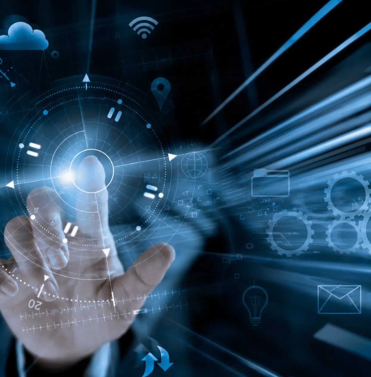 Interface holographique futuriste et r&eacute;seau num&eacute;rique