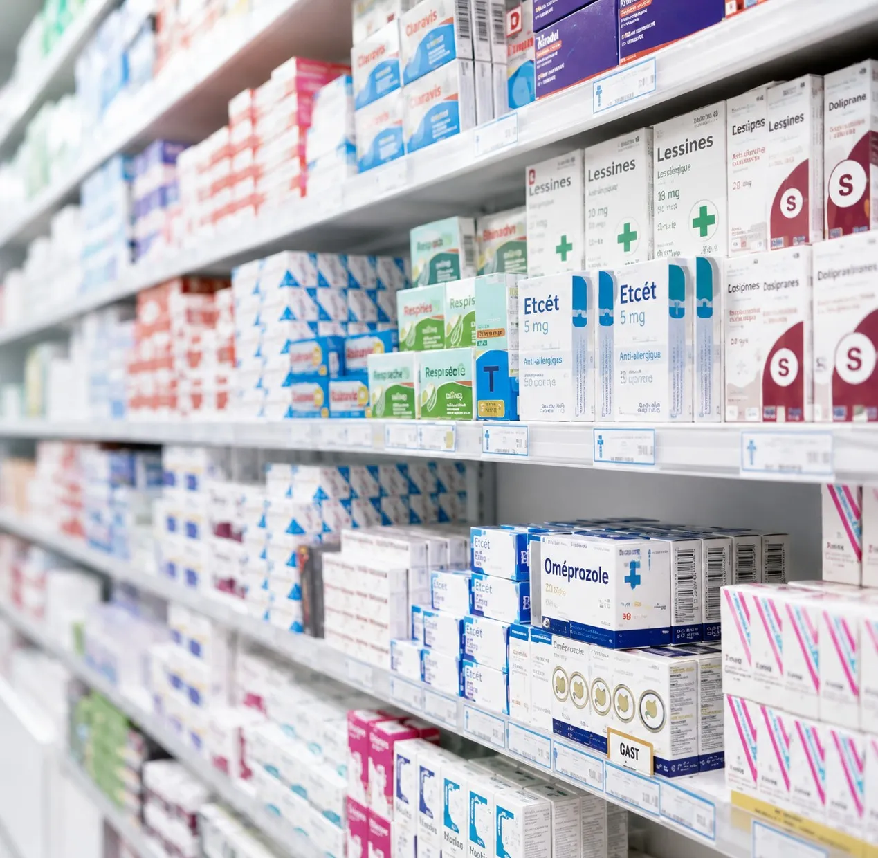 Rayonnages de pharmacie bien ordonn&eacute;s